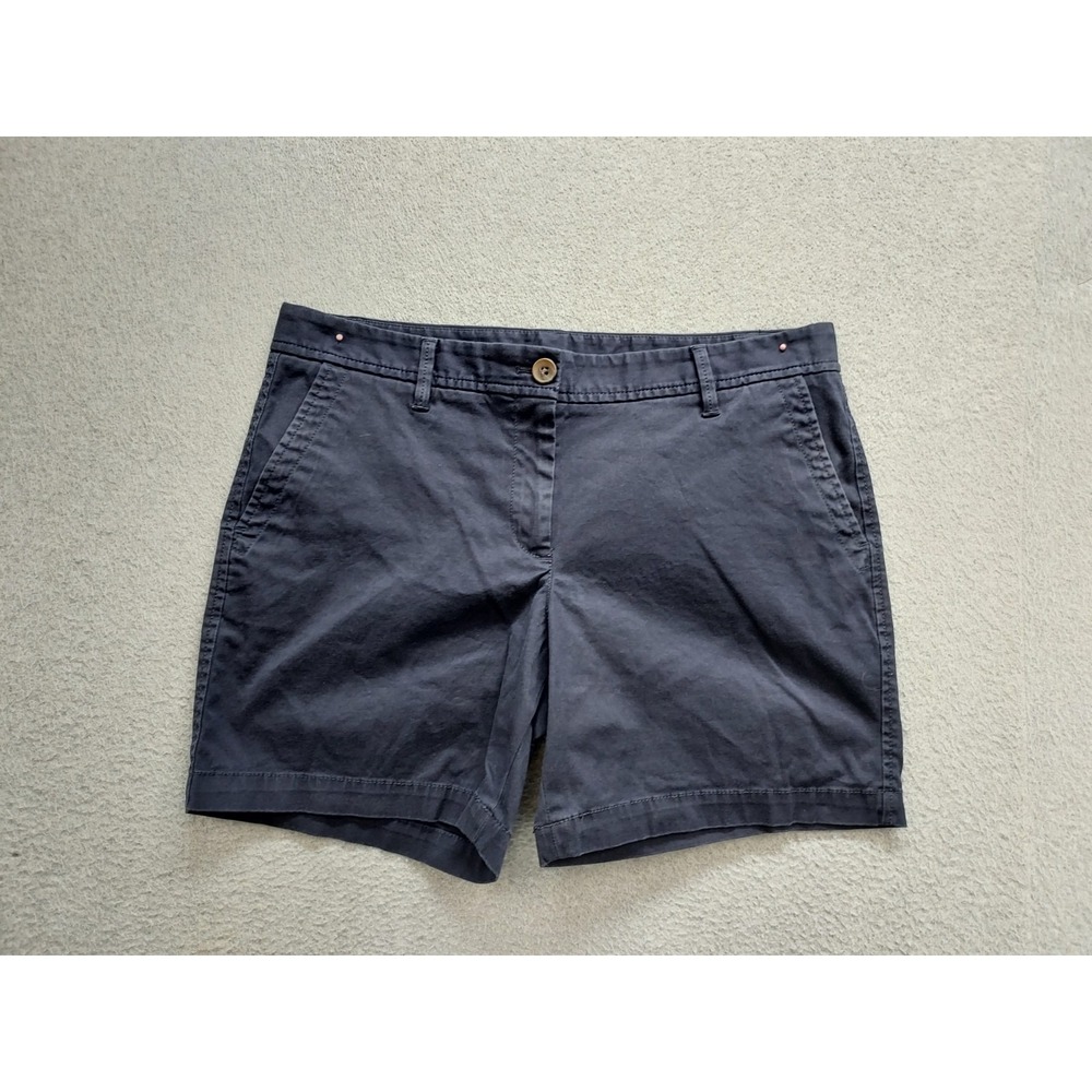 Talbots Women Chino‎ Shorts 8P Navy Blue Zip Button Slash Pockets Stretch Casual